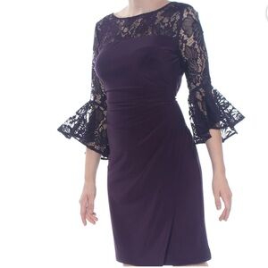 Ralph Lauren | Deep Purple Lace Long Sleeve Dress with bell sleeves